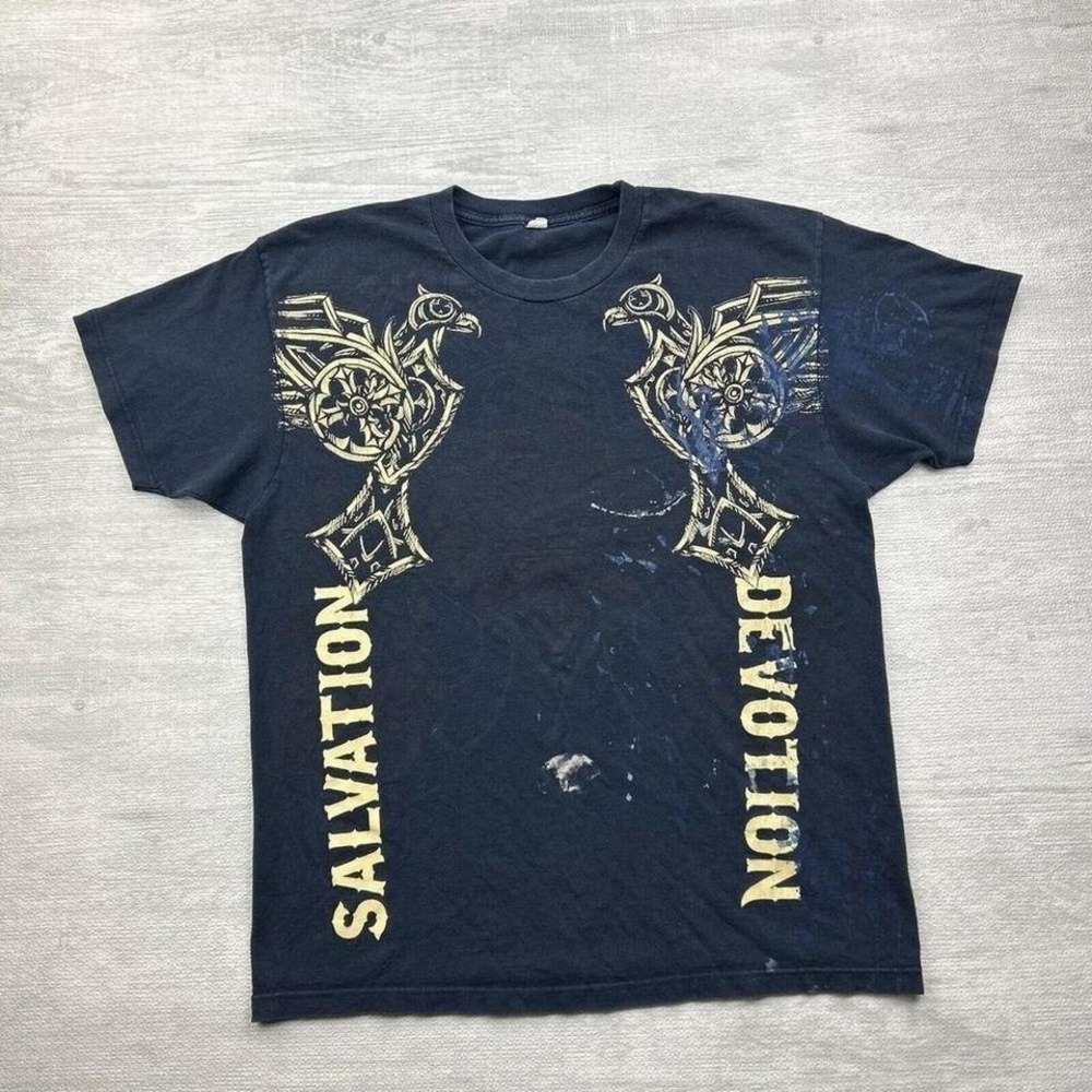 Vintage Y2k Cyber Grunge Shirt Adult XL Navy Blue Salvation Dedication Steampunk